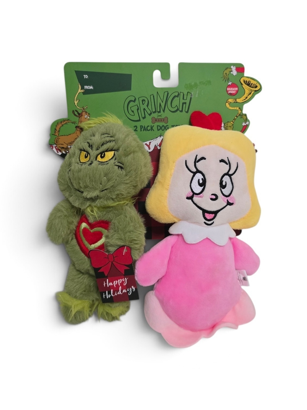 Dr Seuss Grinch Cindy Lou Who 2 Pack Plush Squeaky Dog Toys Christmas Nwt - Picture 2 of 3